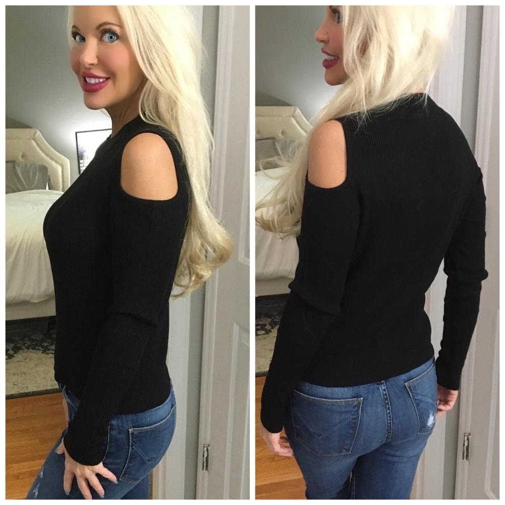 LAST 1! ❤️Black High Neck Cold Shoulder Sweater! - Picture 2 of 2